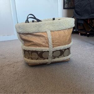 Shearling Trimmed Tan Coach Handbag